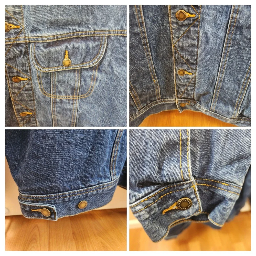 Wrangler Rugged Wear Mens XXL Blue Denim Jacket Buffalo Plaid Lined Trucker Coat